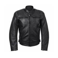 CHAQUETA DE CUERO PARA MOTO WINDESIGN METAL NEGRA CON PROTECCIONES CE