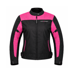 CHAQUETA PARA MOTO MUJER DE CORDURA CON PROTECCIONES NEGRA ROSA