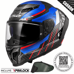 CASCO LS2 FF807 DRAGON C TRAX AZUL ROJO | CARBONO CERTIFICADO ECE 22.06