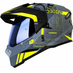 CASCO HRO MX-330DV SPACE RACE GRIS AMARILLO | CASCO MULTIPROPÓSITO CERTIFICADO DOT CON DOBLE VISOR
