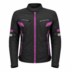CHAQUETA MOTO MUJER ZOQA NEGRO MORADO | DISEÑADA PARA RODAR CON SEGURIDAD Y ESTILO