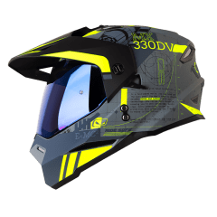 CASCO HRO MX-330DV SPACE RACE GRIS AMARILLO | CASCO MULTIPROPÓSITO CERTIFICADO DOT CON DOBLE VISOR