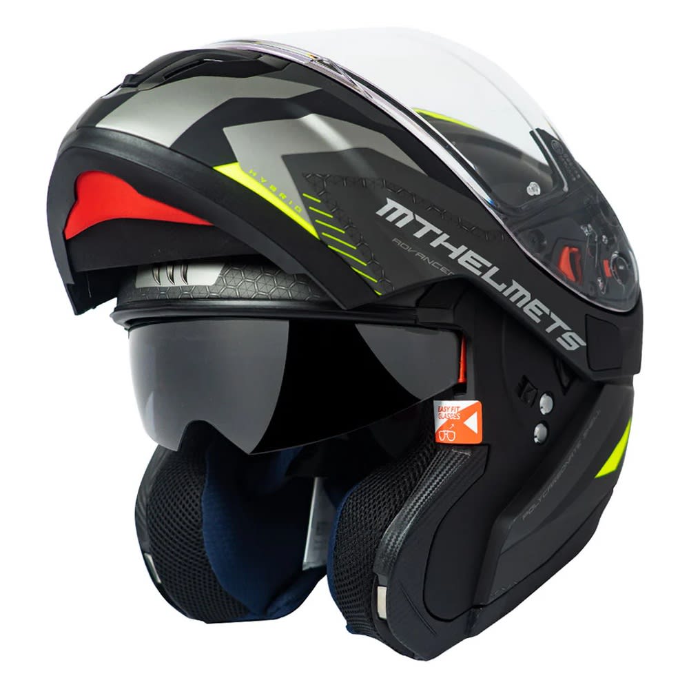 CASCO MT HELMETS ATOM SV HÍBRIDO F2 AMARILLO FLÚOR | CASCO ABATIBLE CERTIFICADO CON VISOR SOLAR2