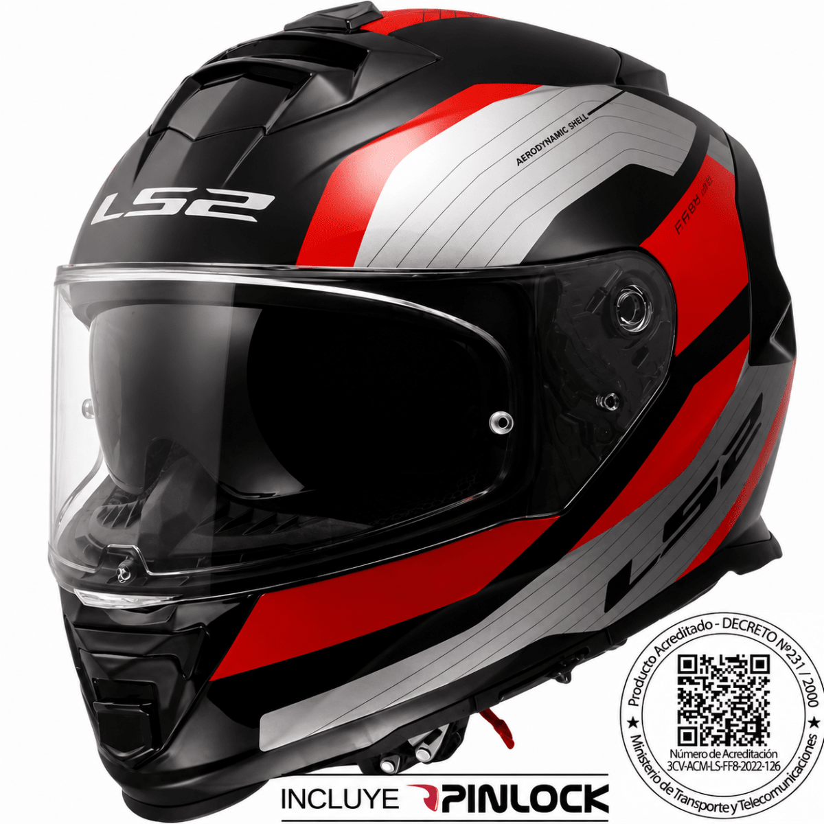 CASCO LS2 FF800 STORM II ROCKER SILVER ROJO | CERTIFICADO ECE 22.061