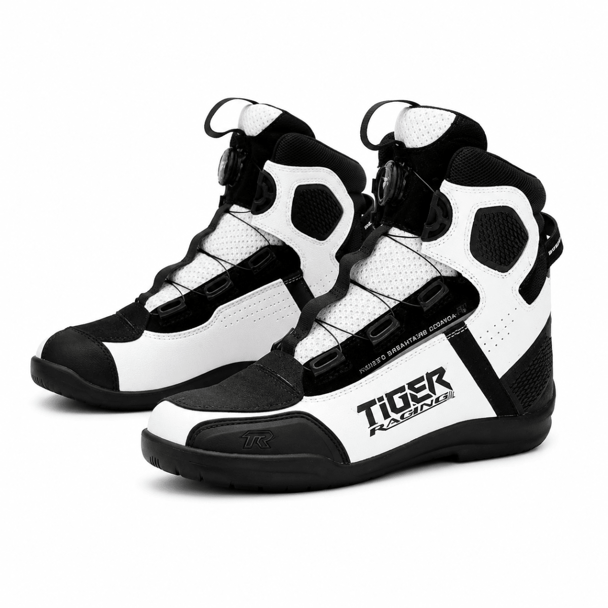 BOTAS URBANAS PARA MOTO TR TIGER R1 BLANCAS Y NEGRAS CON AJUSTE ROTATIVO6