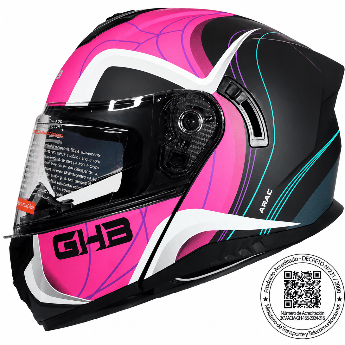 CASCO ABATIBLE GHB 166 ARAC NEGRO ROSA | DISEÑADO PARA TU RITMO DE CONDUCCIÓN1