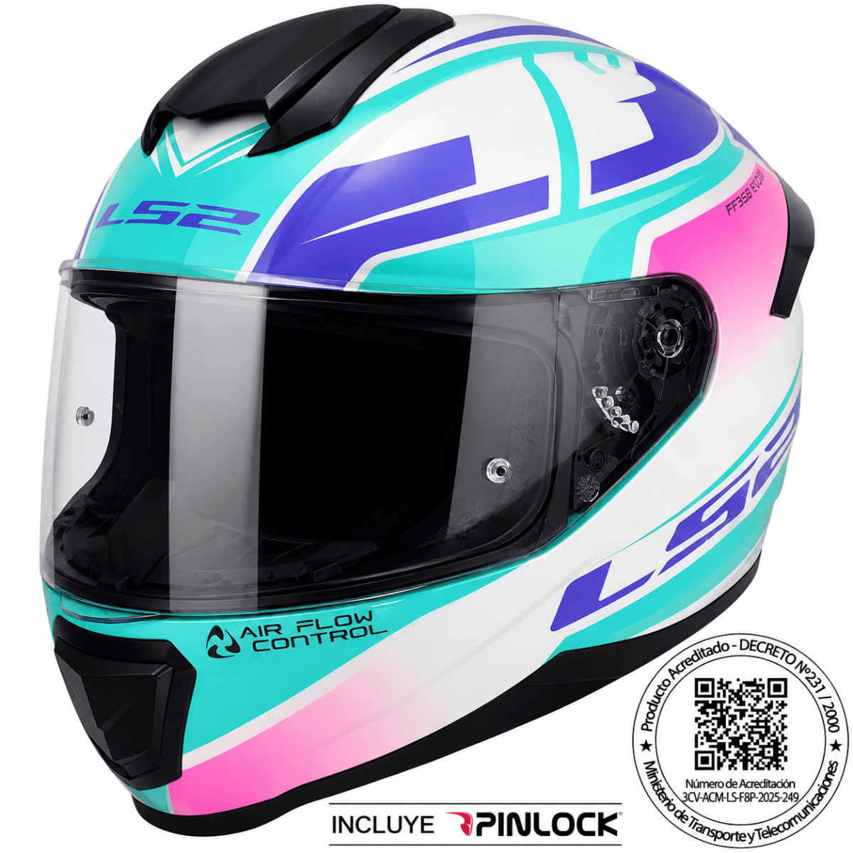 CASCO LS2 FF802 FLASH II IMPACT BLANCO ROSA CELESTE | CERTIFICADO ECE 22.061