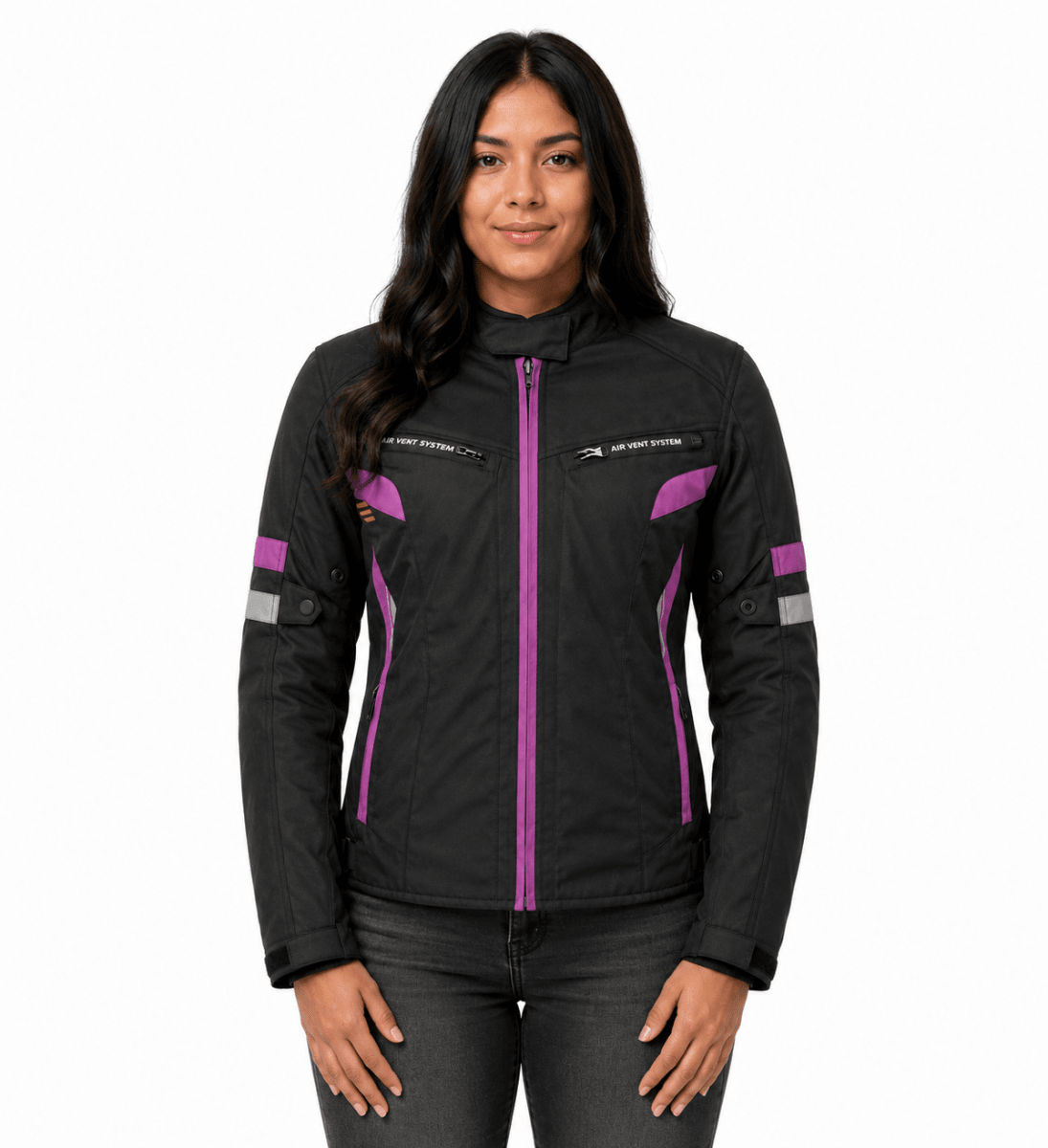 CHAQUETA MOTO MUJER ZOQA NEGRO MORADO | DISEÑADA PARA RODAR CON SEGURIDAD Y ESTILO2
