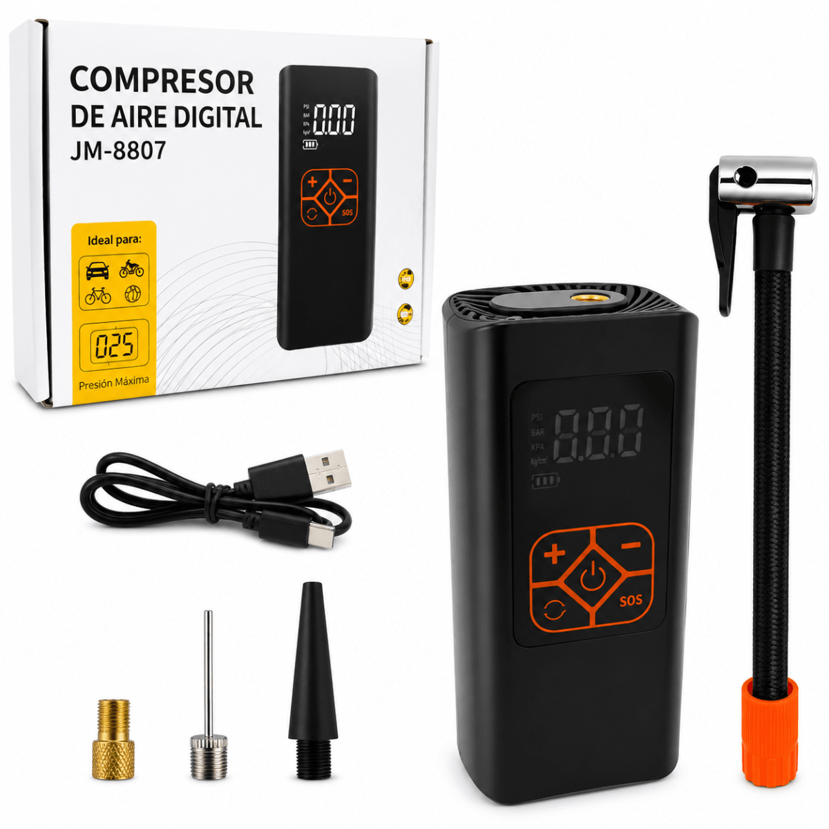 COMPRESOR DE AIRE PORTÁTIL DIGITAL NEGRO | INFLADO RÁPIDO Y PRECISO EN CUALQUIER LUGAR1