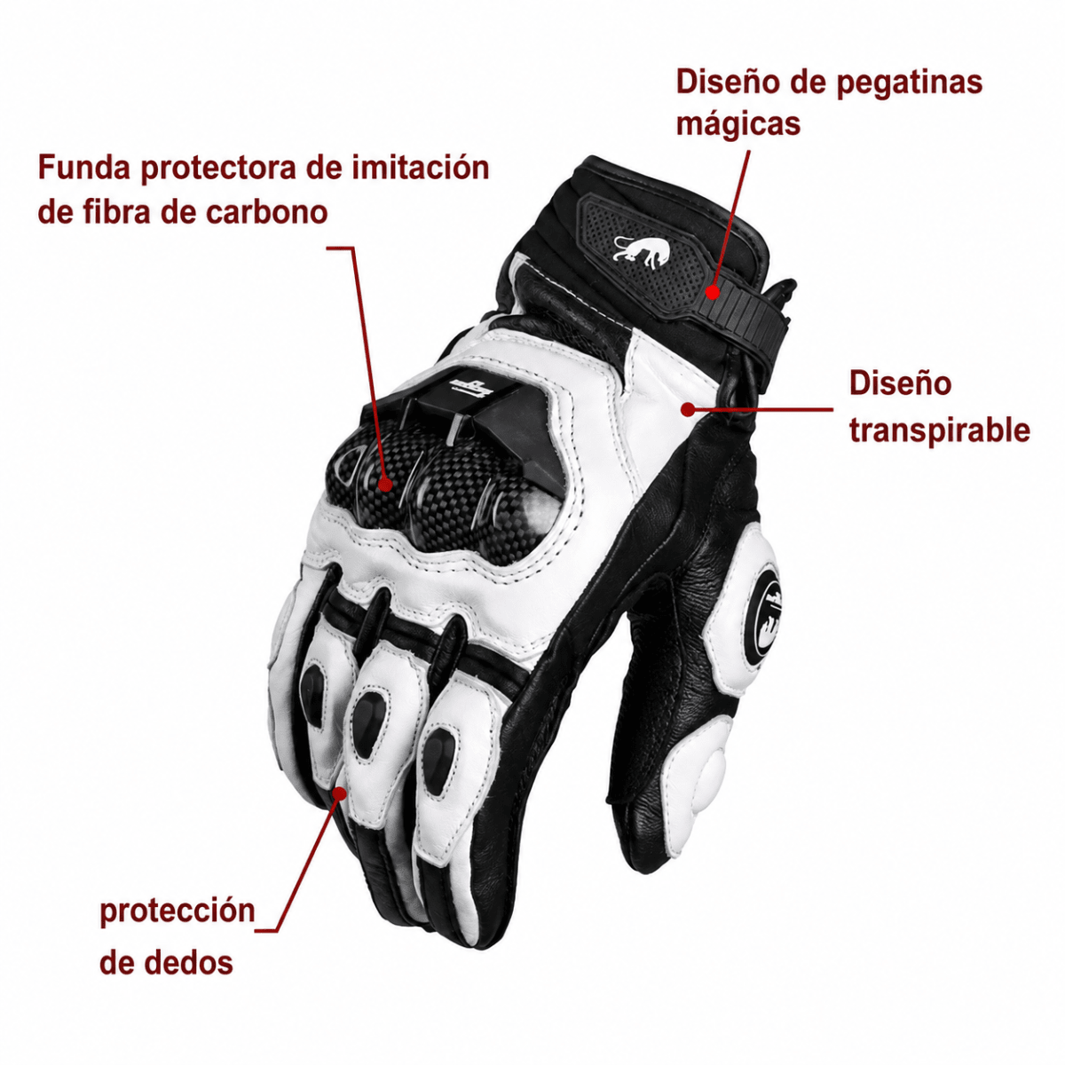 GUANTE MOTO FURYGAN CUERO BLANCO NEGRO | RENDIMIENTO DEPORTIVO Y PROTECCIÓN PREMIUM3