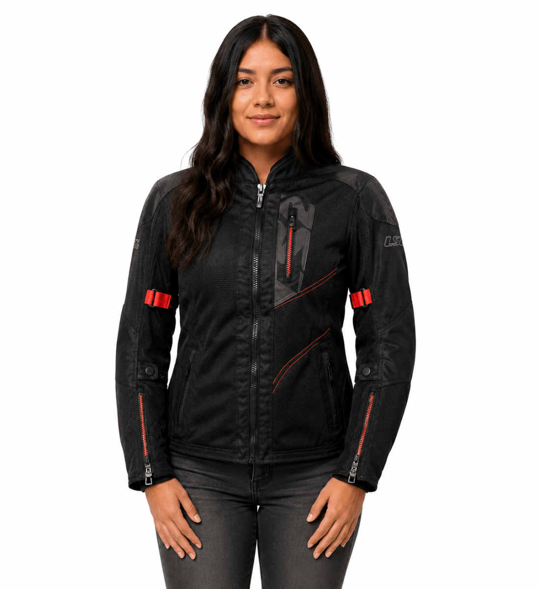 CHAQUETA LS2 ALBA VERANO MUJER NEGRA ROJO | SEGURIDAD PARA CADA KILÓMETRO3