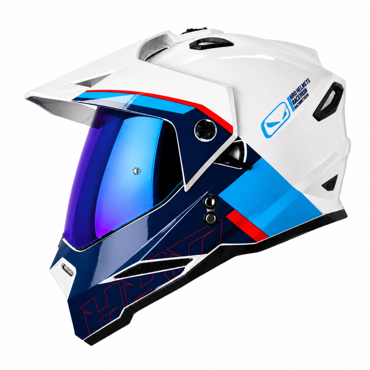 CASCO HRO MX-330DV DOWNHILL AZUL BLANCO | CASCO MULTIPROPÓSITO CON DOBLE VISOR1