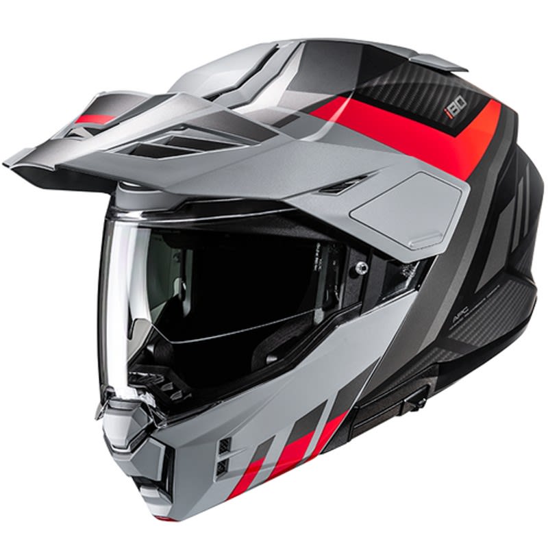 CASCO HJC I80 IMES MC1SF ROJO GRIS | CASCO ABATIBLE ADVENTURE CON VISOR SOLAR1