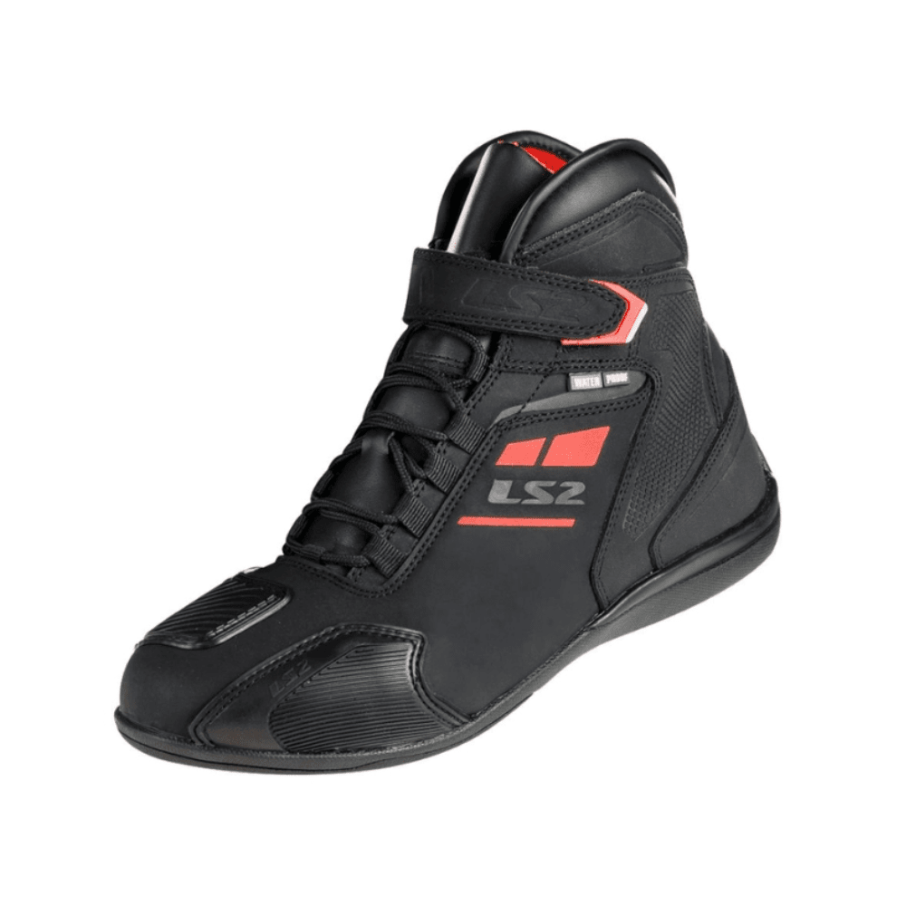 BOTA PARA MOTO HOMBRE LS2 GARRA CON PROTECCIONES NEGRA Y ROJA1