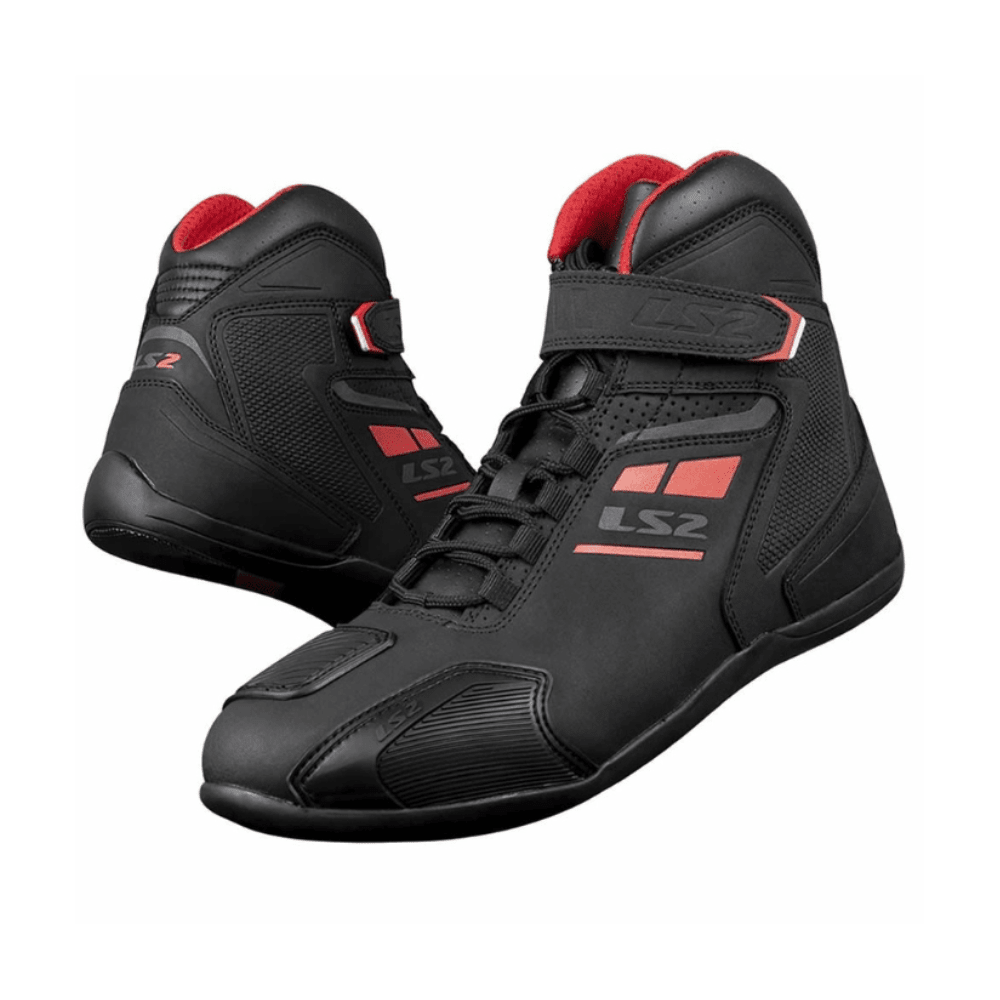 BOTA PARA MOTO HOMBRE LS2 GARRA CON PROTECCIONES NEGRA Y ROJA4