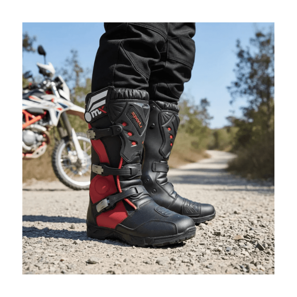 BOTAS PARA MOTO TIPO ADVENTURE NEGRA ROJA2
