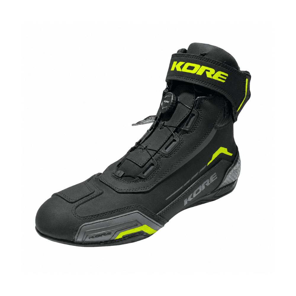 BOTA PARA MOTO KORE RAPID CON PROTECCIONES NEGRA Y AMARILLO FLÚOR3