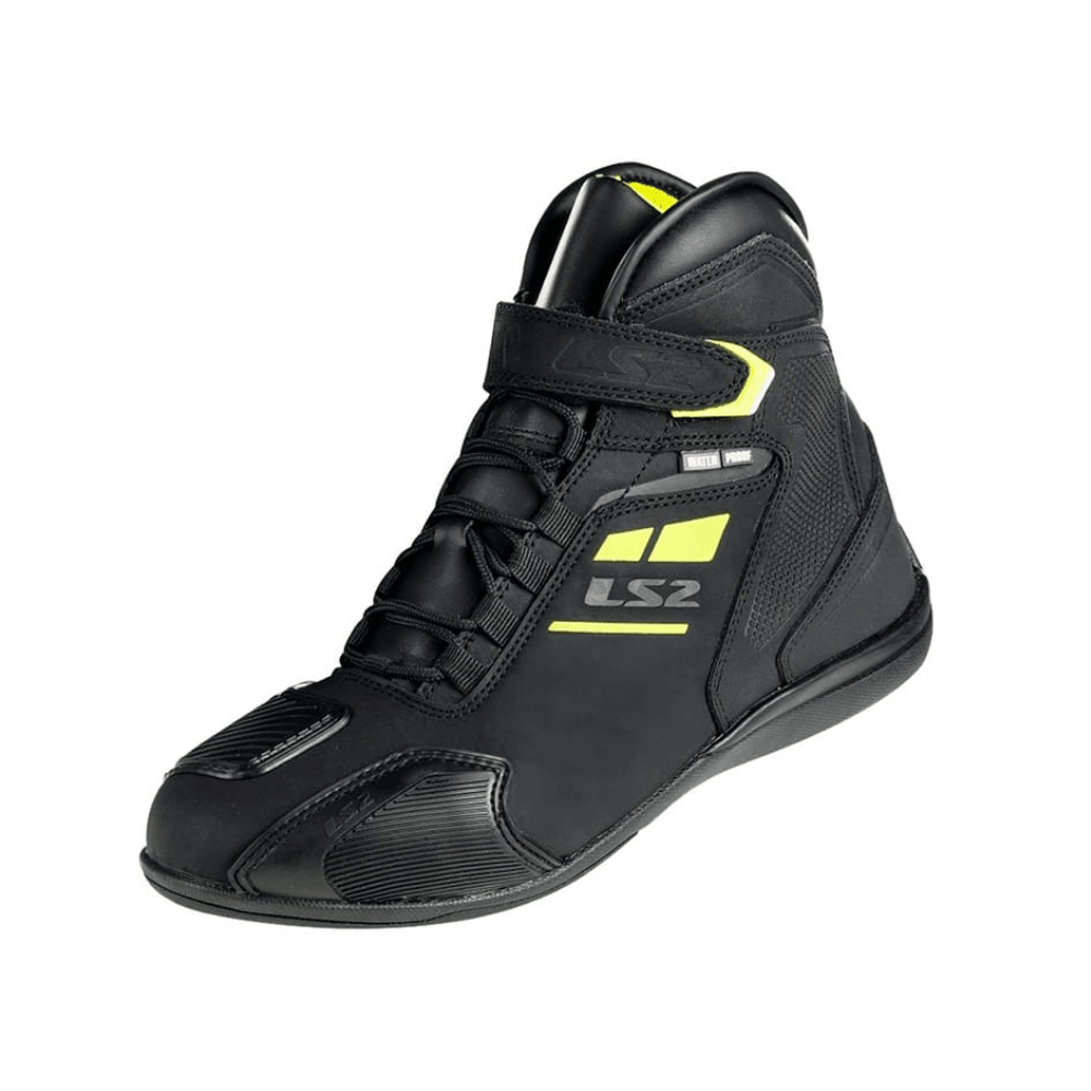 BOTA PARA MOTO MUJER LS2 GARRA CON PROTECCIONES NEGRA Y AMARILLA2
