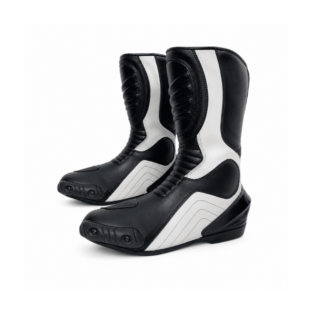 BOTAS PARA MOTO VITESE GP54 LARGAS DE CUERO NEGRA BLANCA1