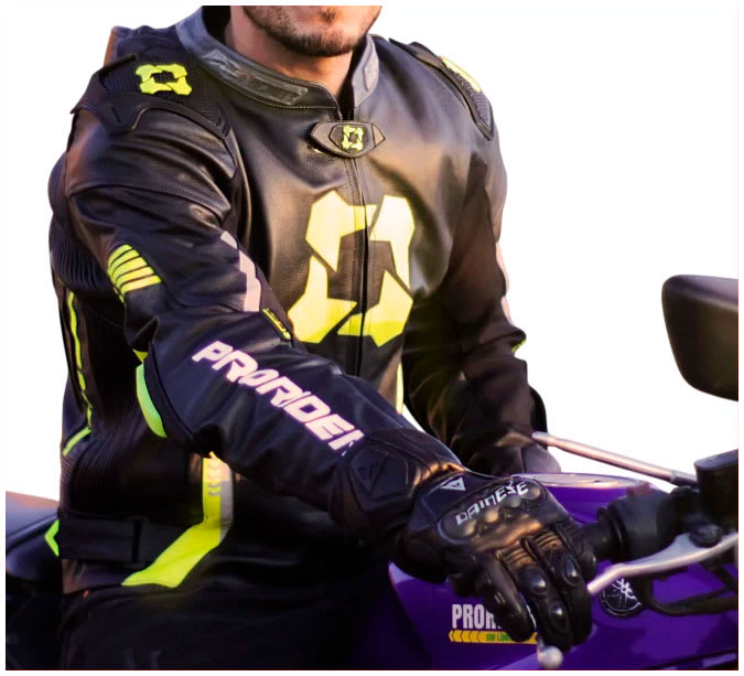 chaqueta cuero prorider Unlimited negro amarillo fluor1