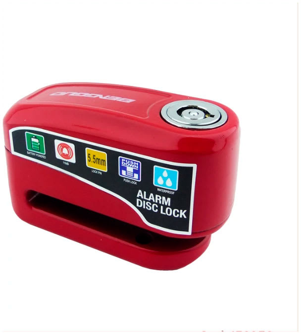 Candado Freno De Disco Con Alarma Para Moto rojo1