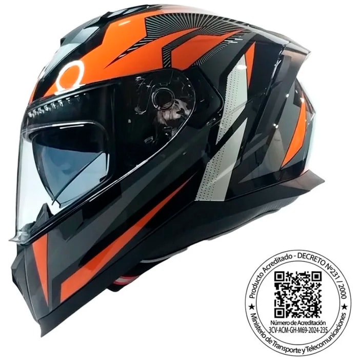 Casco Ghb M-69 deep negro naranja3