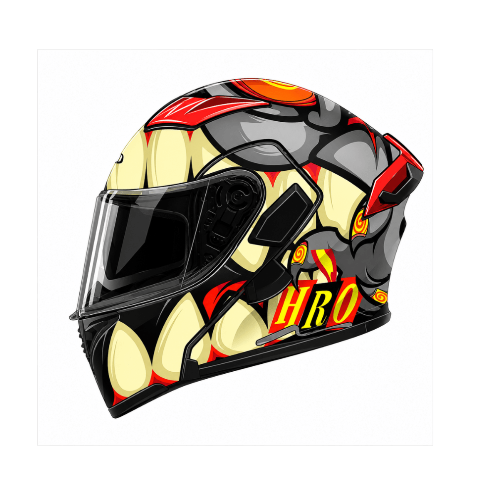 CASCO ABATIBLE HRO 3400DV BAD BUNNY CON DOBLE VISOR GRIS MATE NARANJA NEÓN1