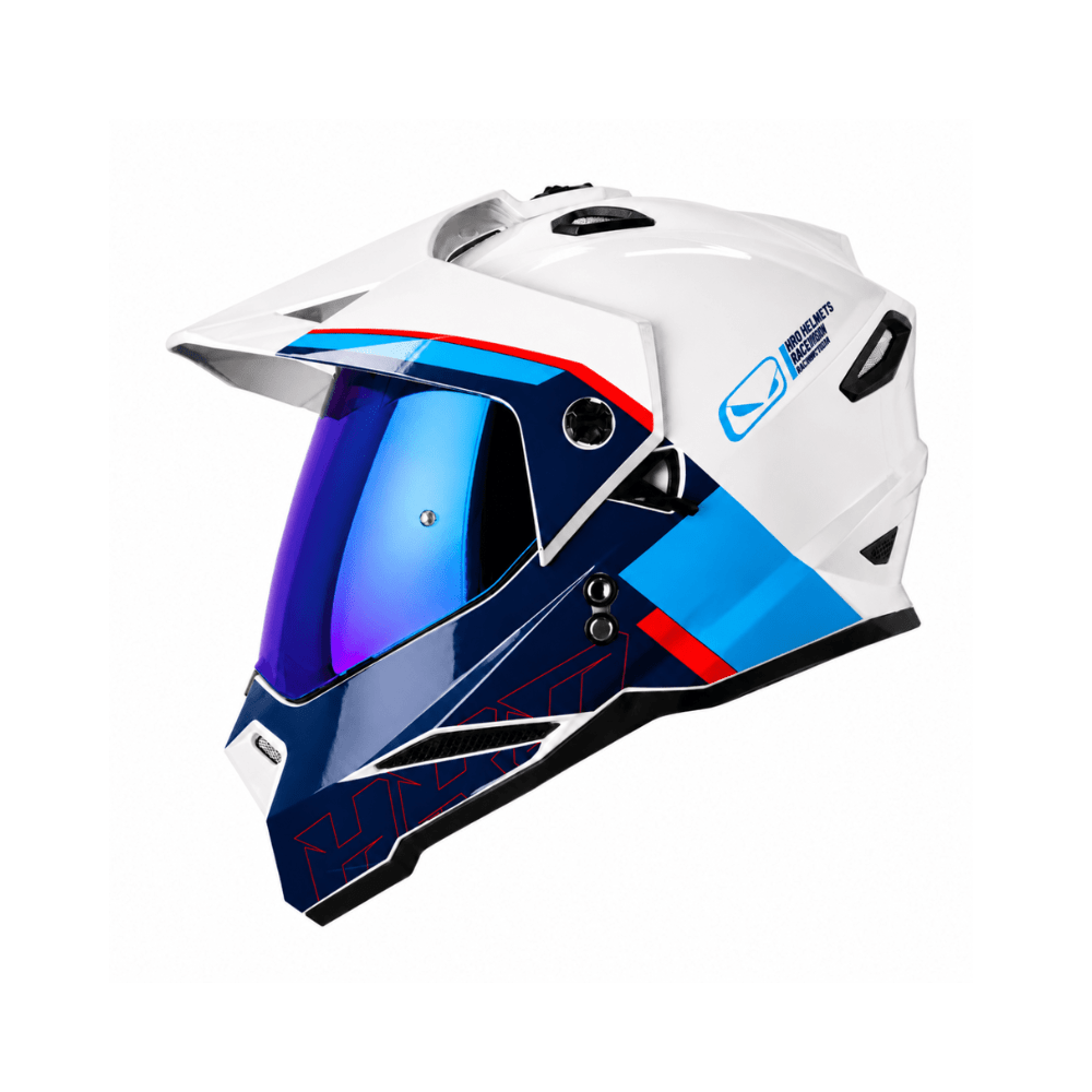 CASCO MULTIPROPOSITO HRO MX-330DV DOWNHILL CON DOBLE VISOR AZUL Y BLANCO1
