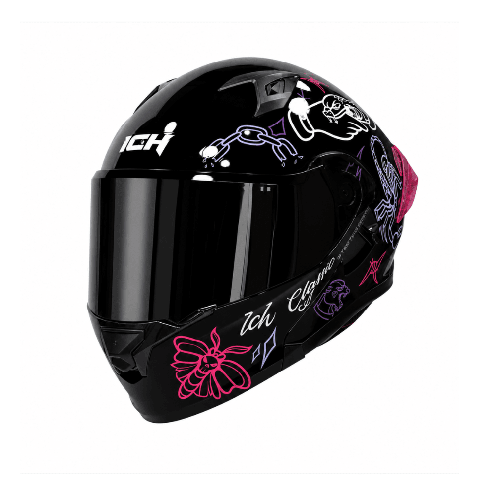 CASCO PARA MOTO ICH 3120 TRADICIONAL LILA ABATIBLE CON DOBLE VISOR1
