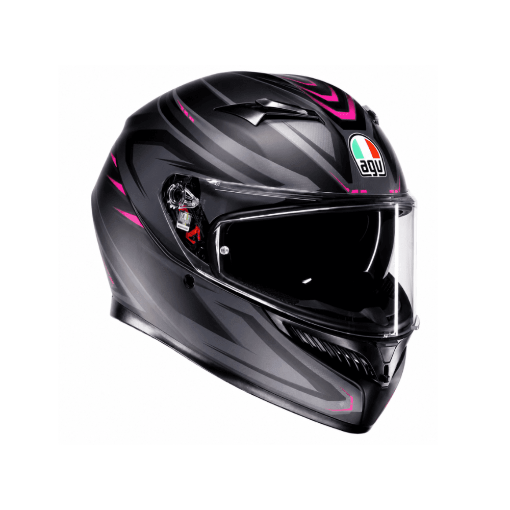 CASCO AGV K3 (2023) SYTH NEGRO Y FUCSIA CON VISOR SOLAR2