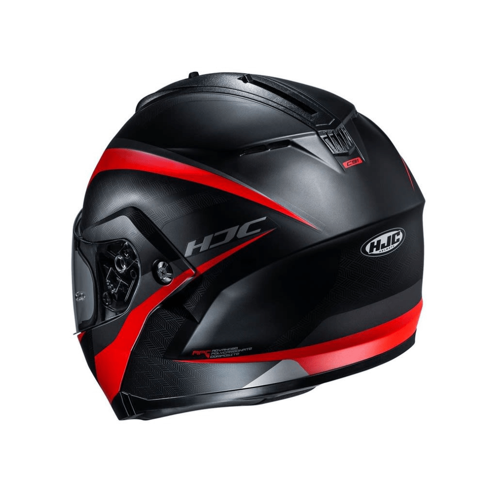 CASCO ABATIBLE HJC C91 TALY MC1SF CON VISOR SOLAR NEGRO ROJO3