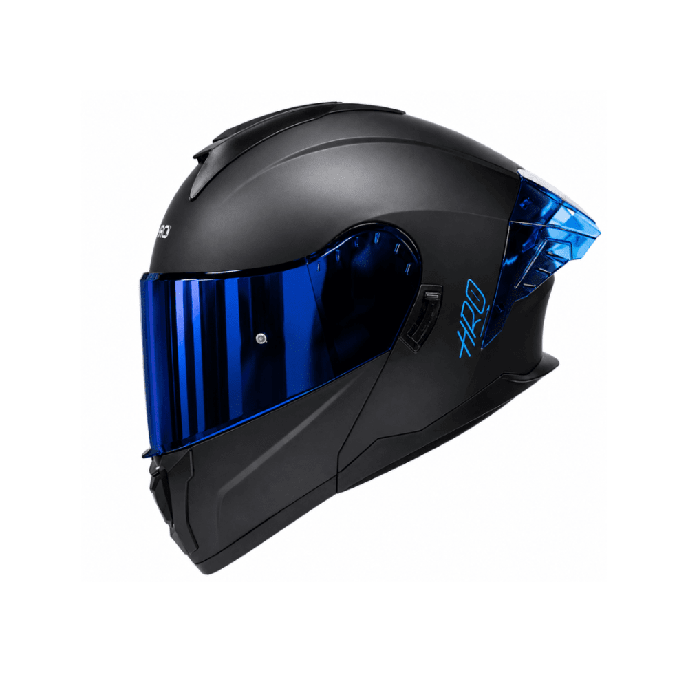 CASCO ABATIBLE HRO 3480DV SOLID NEGRO Y AZUL MATE CON DOBLE VISOR1