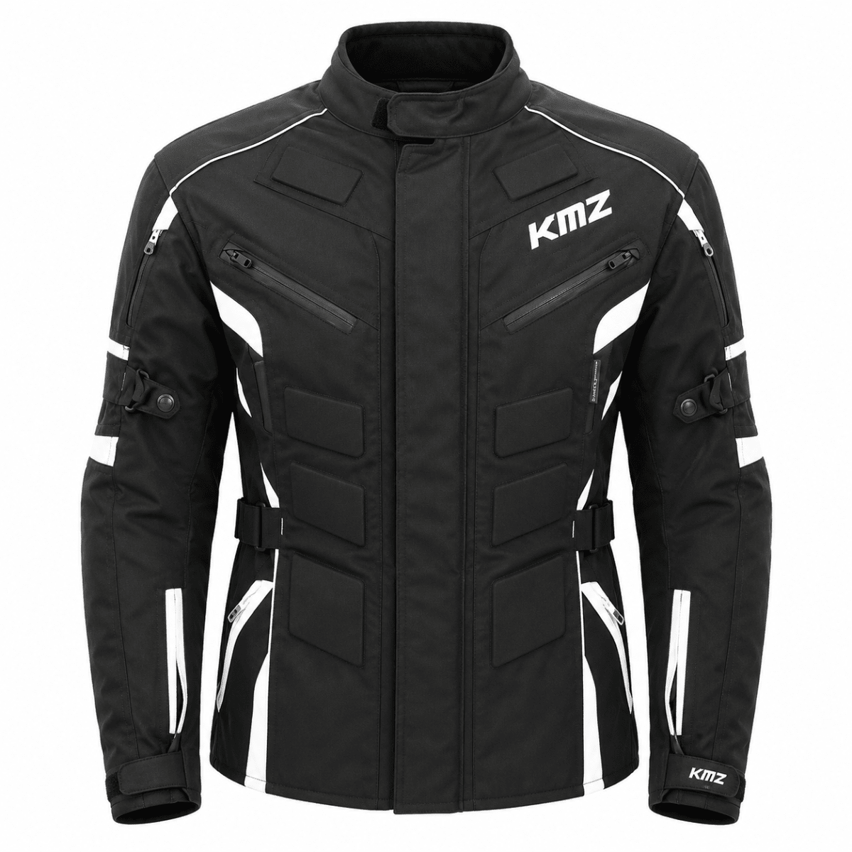 CHAQUETA DE MOTO KMZ NEGRA REFLECTORES BLANCO | PROTECCIÓN EN CADA TRAYECTO1