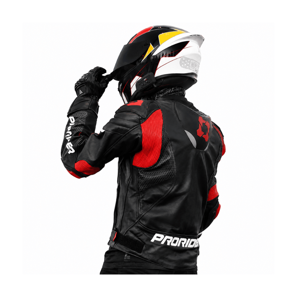 CHAQUETA PRORIDER UNLIMITED V2 CUERO 1,8 MM Y JOROBA  NEGRO ROJO FLÚOR2