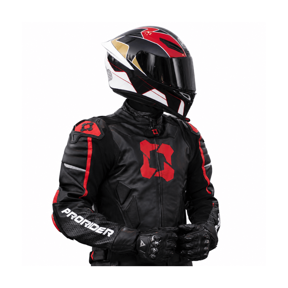 CHAQUETA PRORIDER UNLIMITED V2 CUERO 1,8 MM Y JOROBA  NEGRO ROJO FLÚOR3