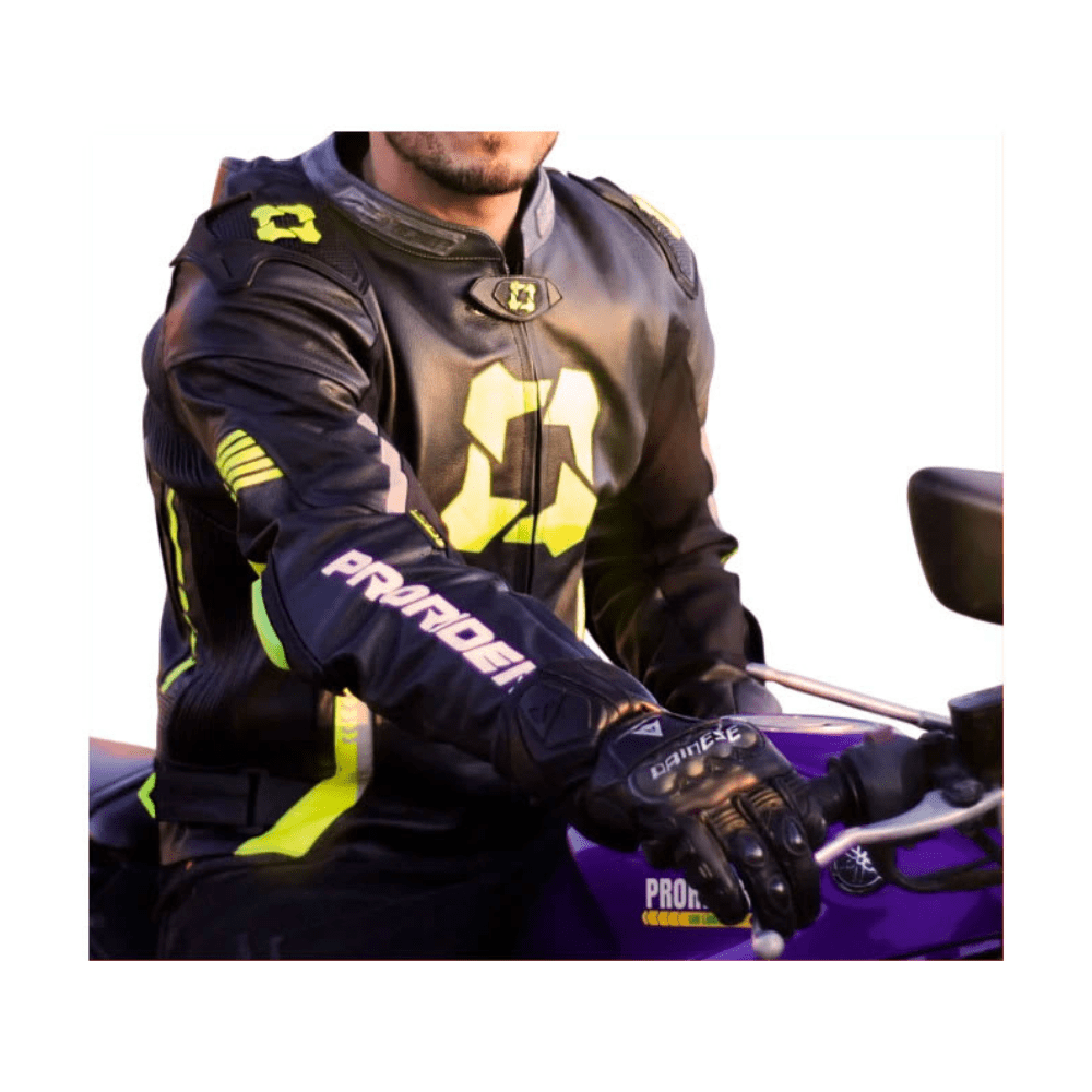 CHAQUETA PRORIDER UNLIMITED V2 CUERO 1,8 MM Y JOROBA NEGRO AMARILLO FLÚOR2