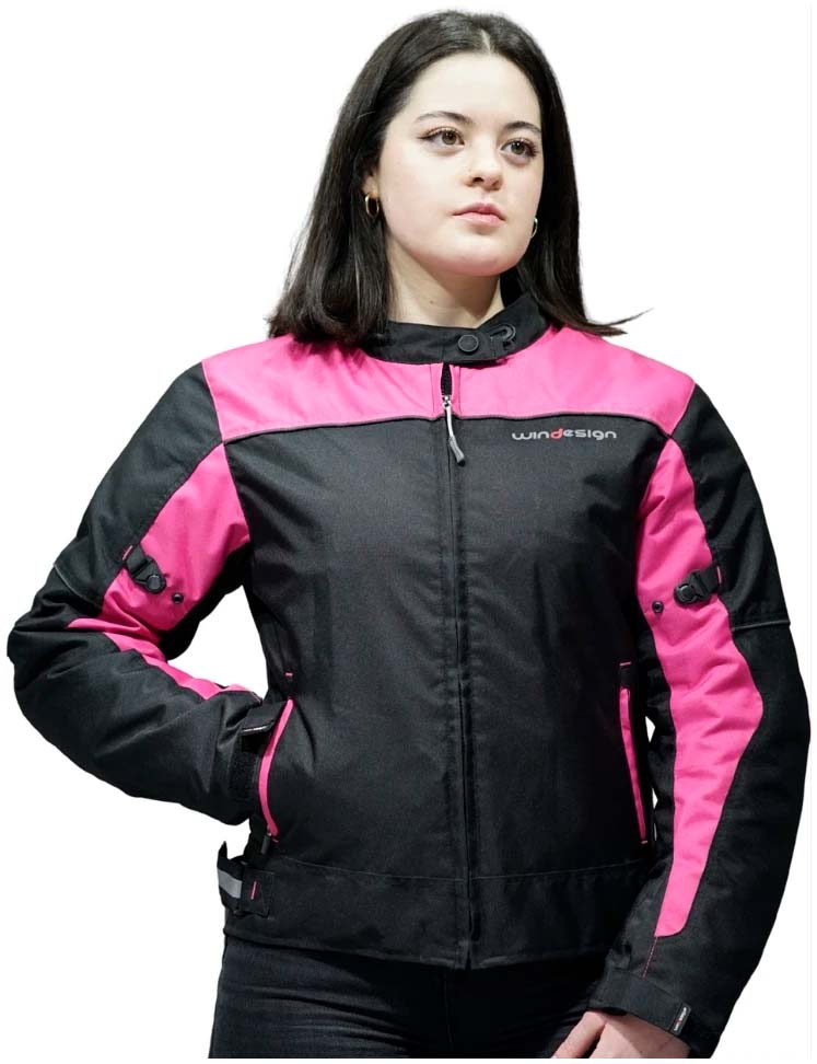 chaqueta cordura mujer negra rosa1