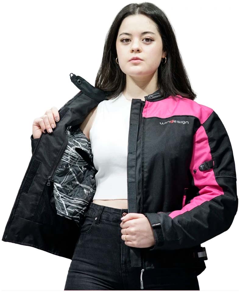 chaqueta cordura mujer negra rosa2