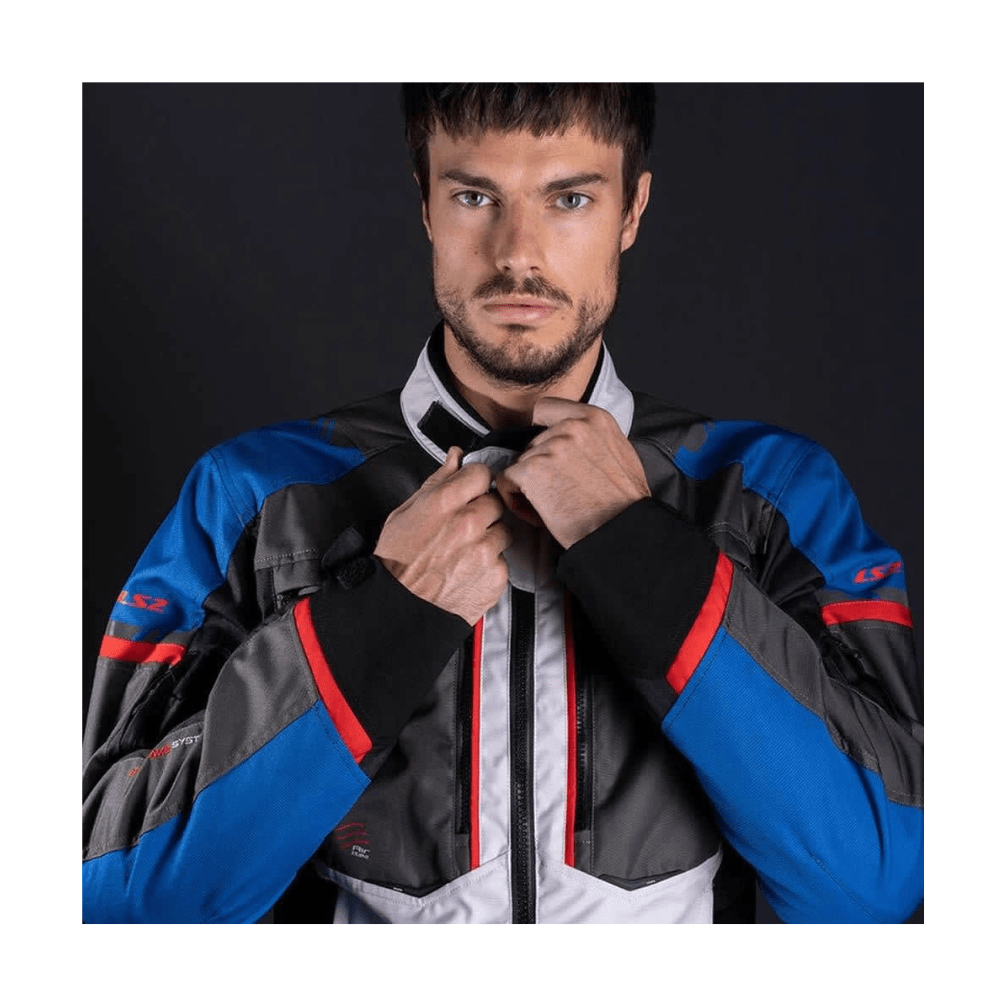 CHAQUETA LS2 NORWAY NEGRA AZUL GRIS ROJA PROTECCIONES CE4