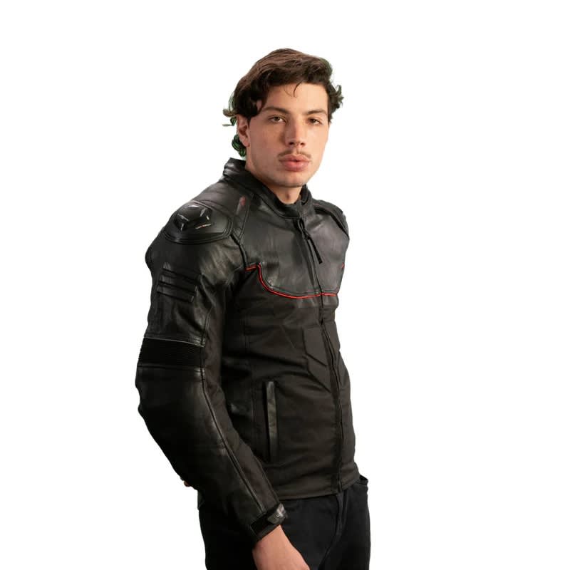 CHAQUETA CUERO CORDURA MIXTA NEGRA ROJA PARA MOTO | PROTECCIÓN, RESISTENCIA Y ESTILO DEPORTIVO2