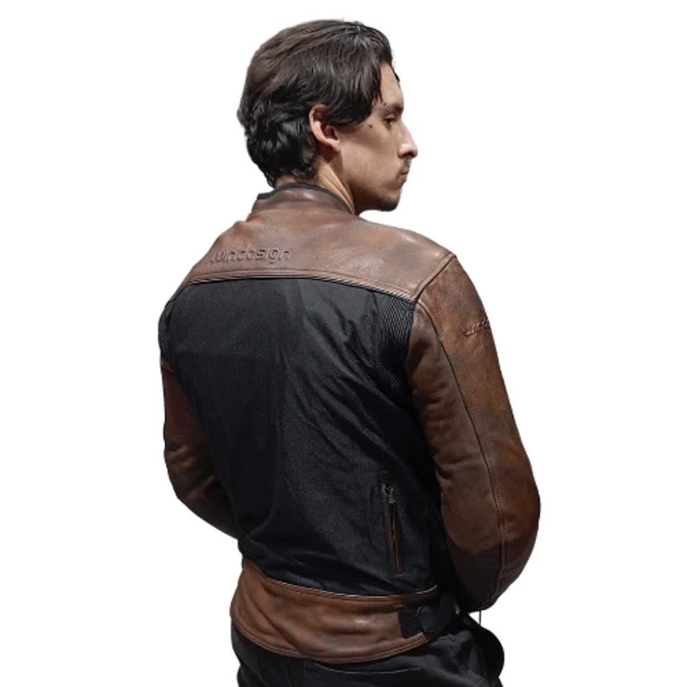 CHAQUETA MIXTA CUERO CORDURA CAFÉ PARA MOTO | PROTECCIÓN, ESTILO Y RESISTENCIA3