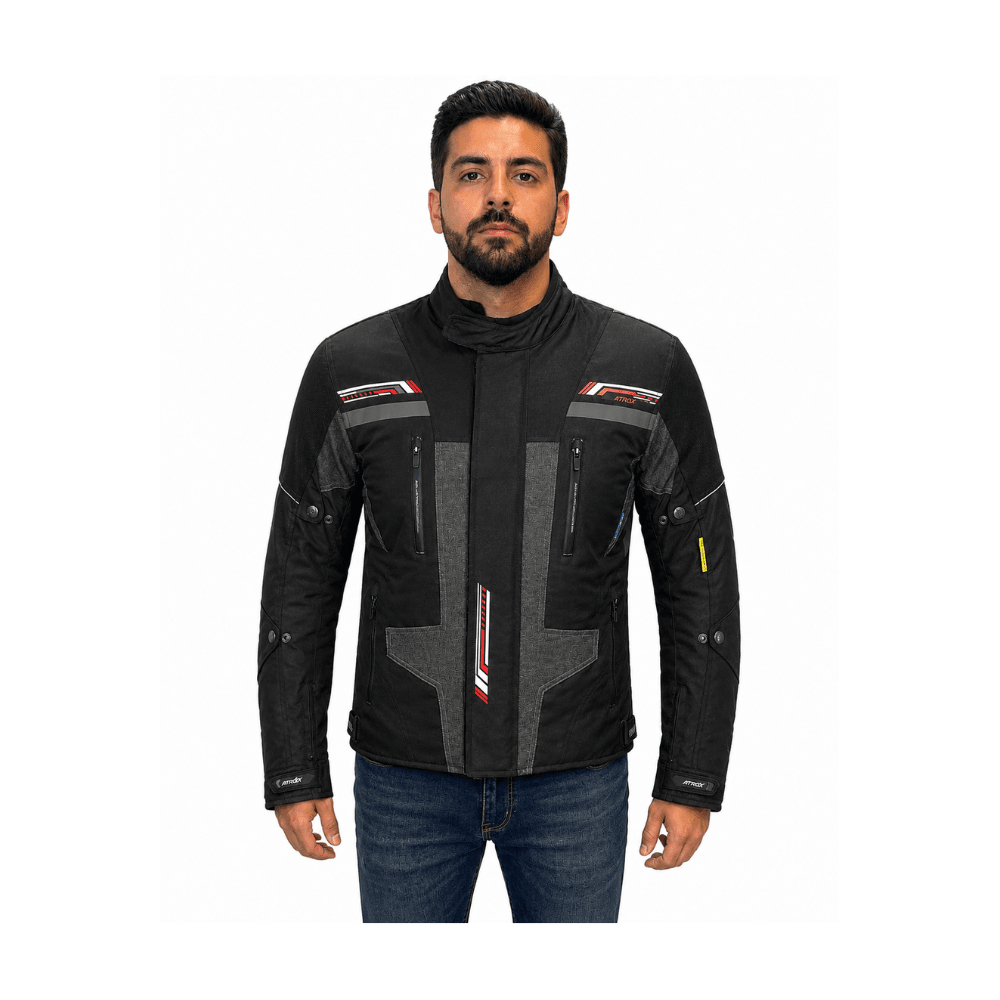 CHAQUETA PARA MOTO HOMBRE ATROX CE 2101 CON PROTECCIONES NEGRA ROJA3