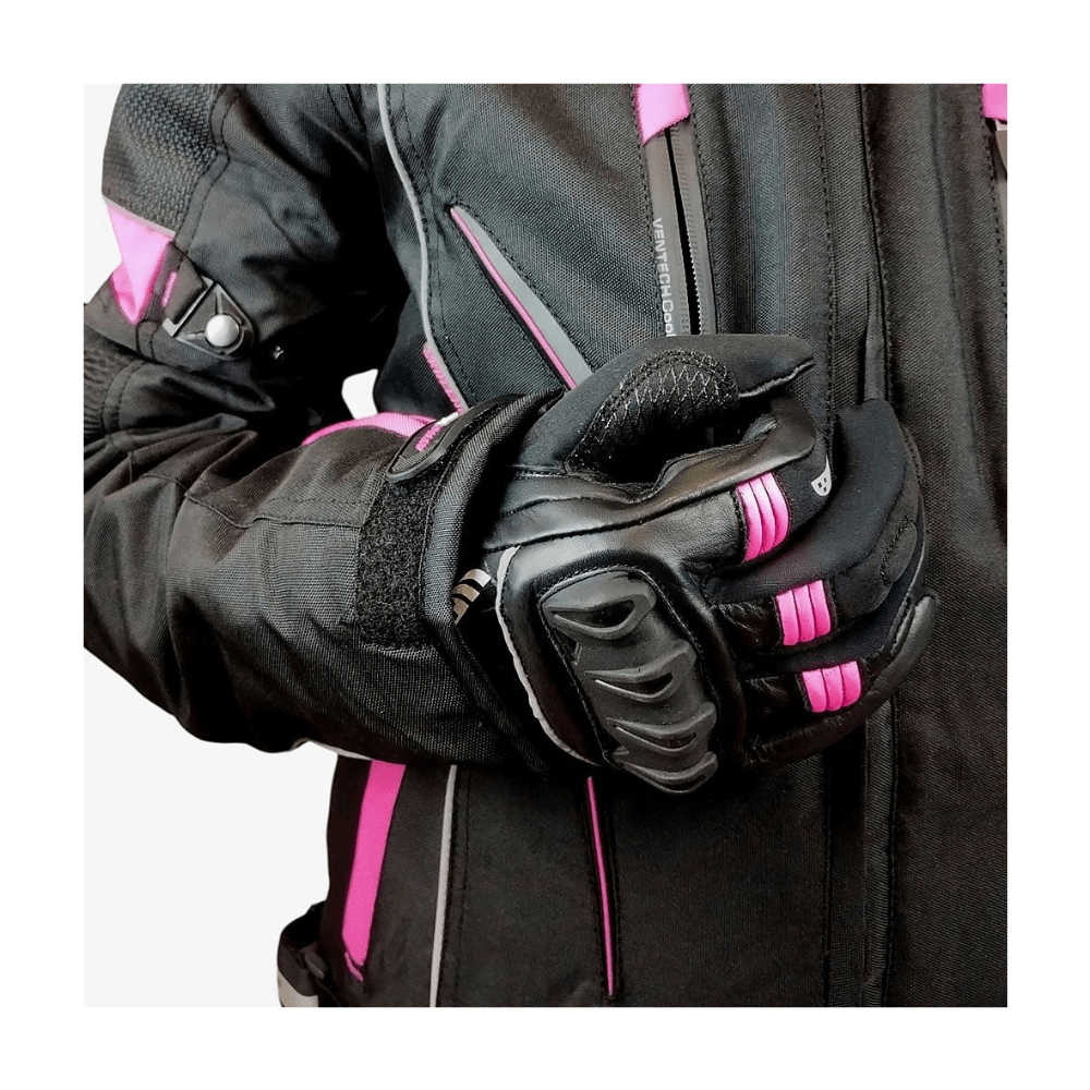 CHAQUETA PARA MOTO MUJER ATROX CHRONO-1 CON PROTECCIONES NEGRA ROSA5