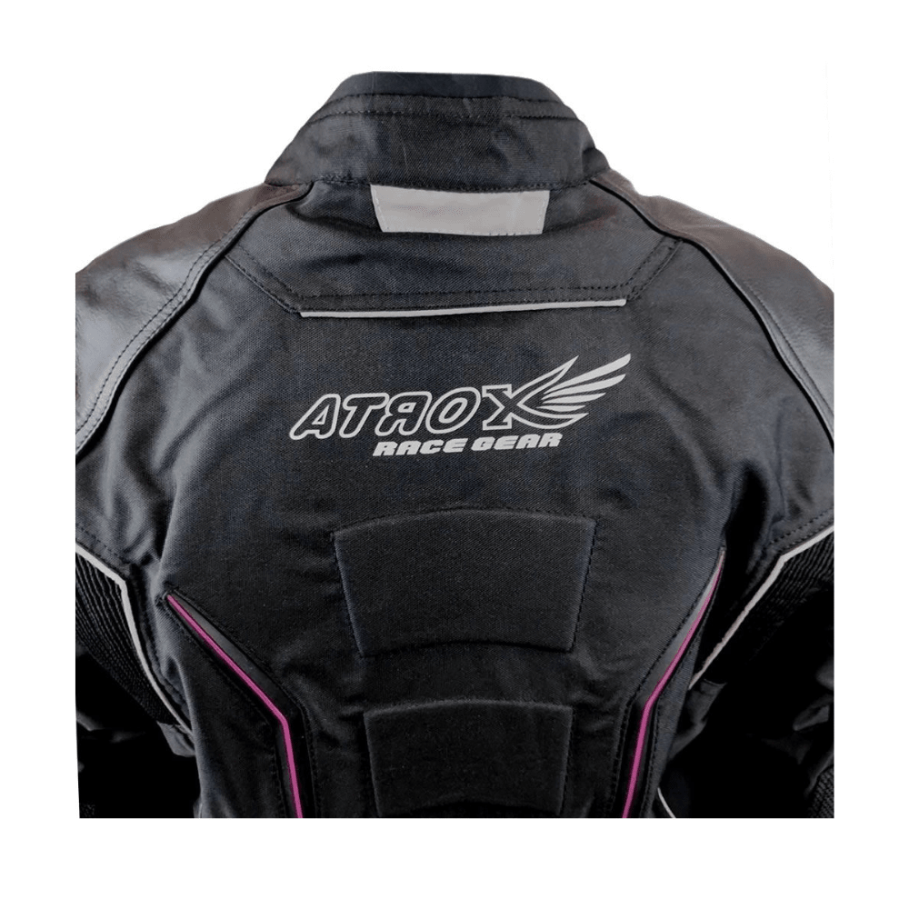 CHAQUETA PARA MOTO MUJER ATROX CHRONO-1 CON PROTECCIONES NEGRA ROSA3