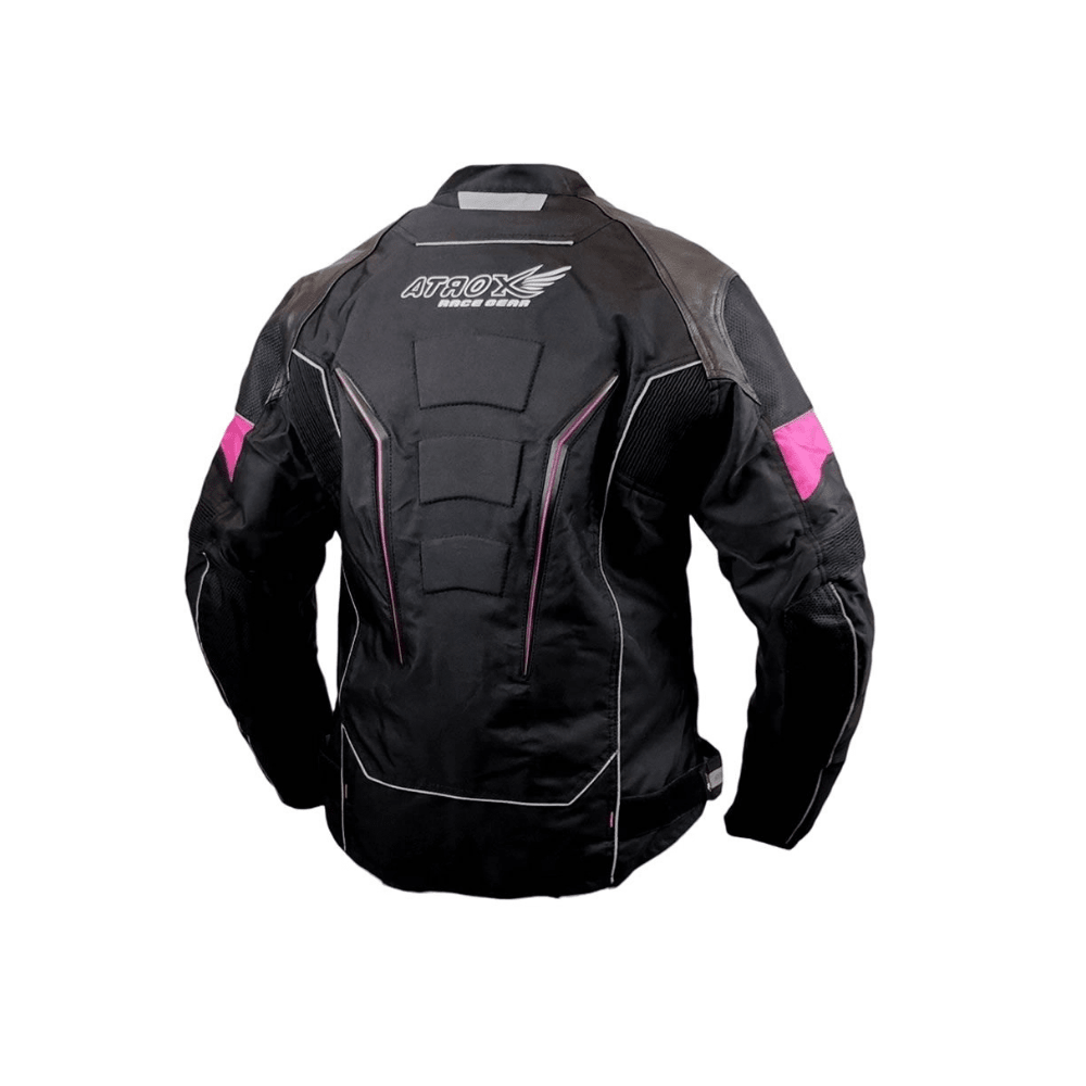 CHAQUETA PARA MOTO MUJER ATROX CHRONO-1 CON PROTECCIONES NEGRA ROSA2