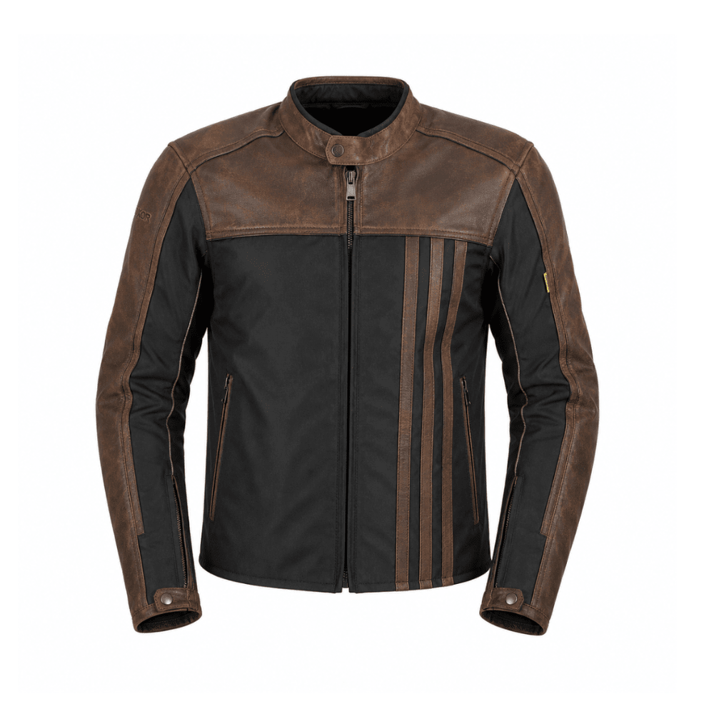 CHAQUETA MIXTA CUERO CORDURA CAFÉ PARA MOTO | PROTECCIÓN, ESTILO Y RESISTENCIA1
