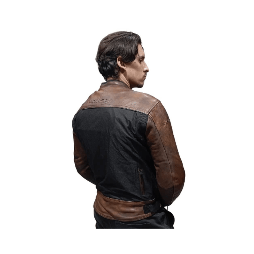 CHAQUETA MIXTA CUERO CORDURA CAFÉ PARA MOTO | PROTECCIÓN, ESTILO Y RESISTENCIA4