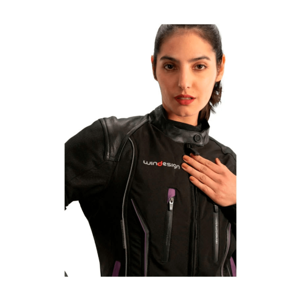 CHAQUETA PARA MOTO DE CORDURA CON DETALLES DE CUERO NEGRA4