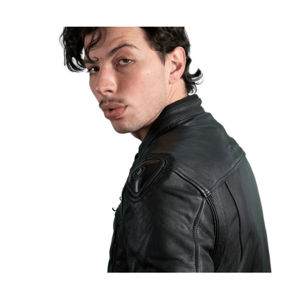 CHAQUETA DE CUERO PARA MOTO WINDESIGN METAL NEGRA CON PROTECCIONES CE3