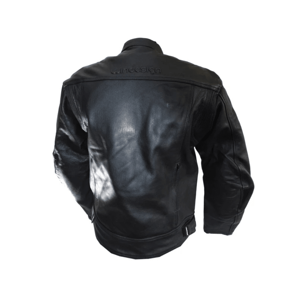 CHAQUETA DE CUERO PARA MOTO WINDESIGN METAL NEGRA CON PROTECCIONES CE4
